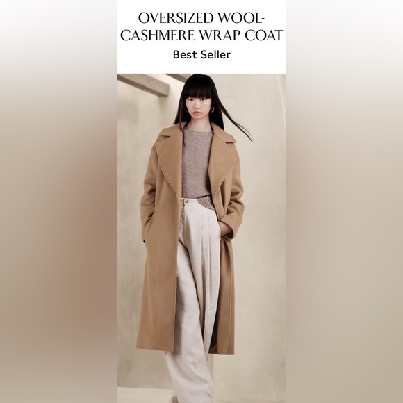 BANANA REPUBLIC OVERSIZED WOOL-CASHMERE WRAP COAT - Picture 4 of 13